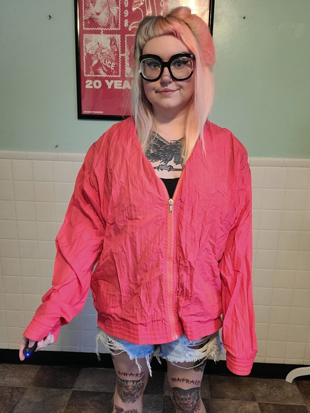 Vintage 80s Speedo Bright Neon Pink Windbreaker Swishy Zip Jacket Unisex Size L